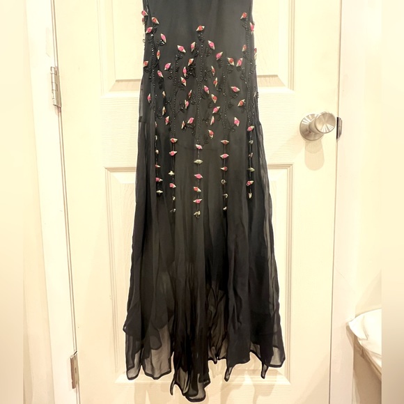 Vintage 90’s Sue Wong high low maxi Black lace Pink Roses Long Dress Size 6. - Picture 5 of 12